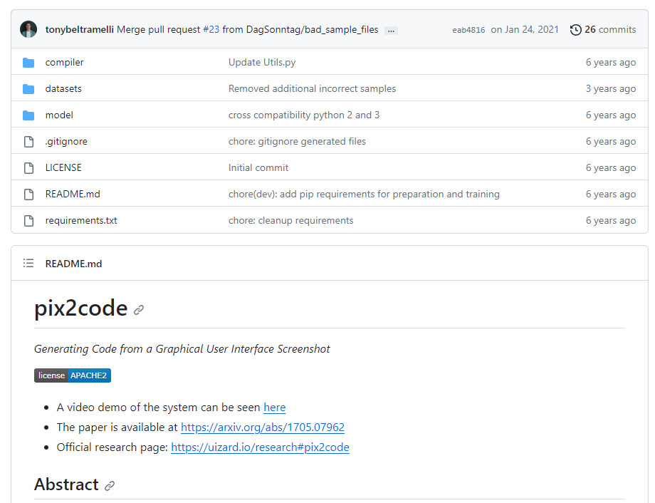 Pix2code позволяет вам создавать интерфейсы сайтов и приложений путем рисования набросков или макетов
